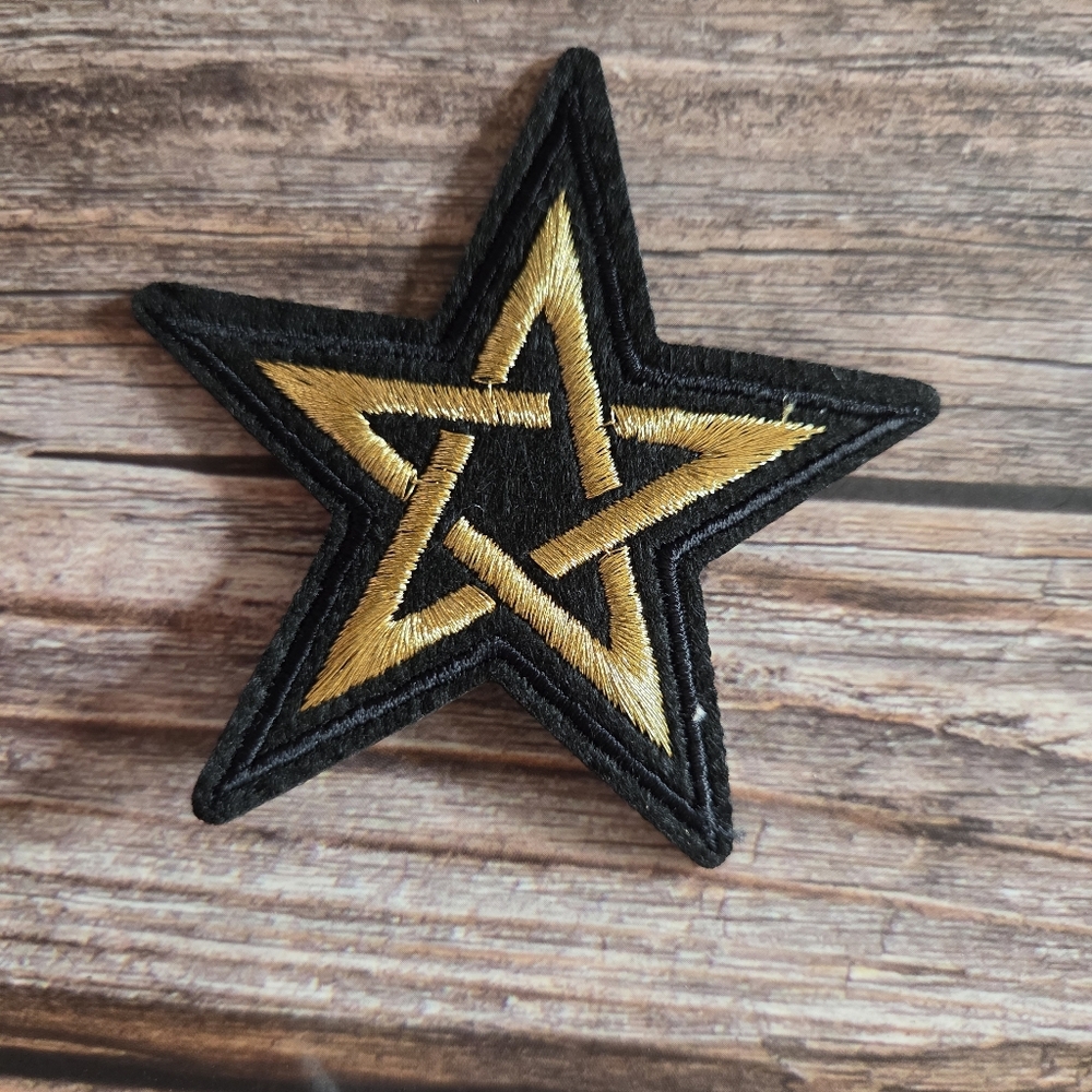 Gold Pentagram Goth Star Witchy Occult Embroidered Iron on Patch